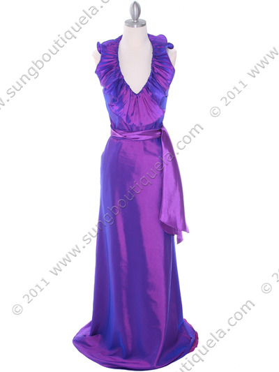 5237 Purple Taffeta Evening Dress - Purple, Front View Medium