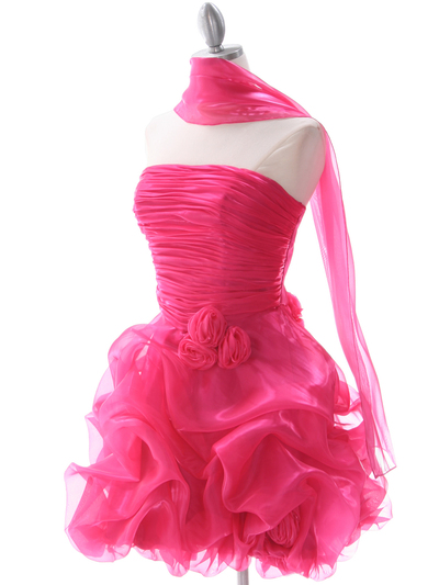 5240 Hot Pink Short Prom Dress - Hot Pink, Alt View Medium