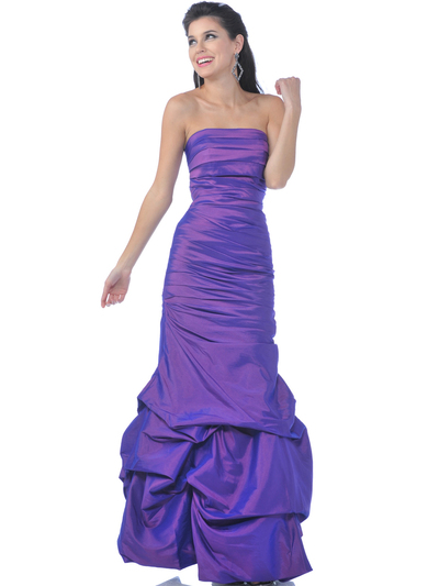 5243 Strapless Taffeta Evening Dress with Pick Up Hem - Purple, Front View Medium