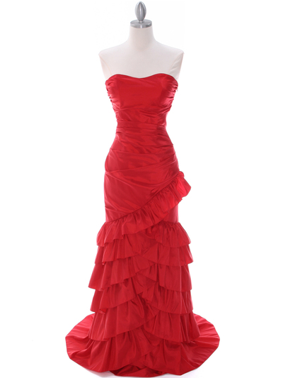 5247 Red Taffeta Prom Evening Dress - Red, Front View Medium