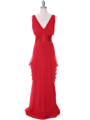 5492 Red Chiffon Evening Dress - Red, Front View Thumbnail