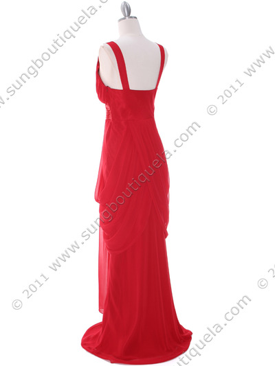 5492 Red Chiffon Evening Dress - Red, Back View Medium