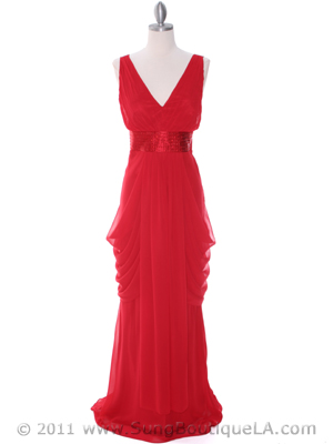5492 Red Chiffon Evening Dress, Red