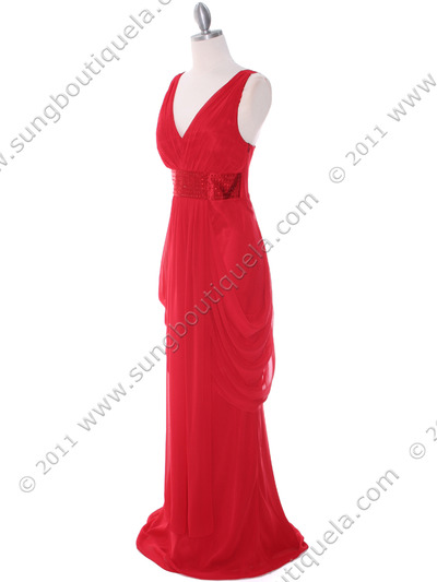 5492 Red Chiffon Evening Dress - Red, Alt View Medium