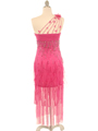 5532 Pink Silk Dress with Feather - Pink, Back View Thumbnail