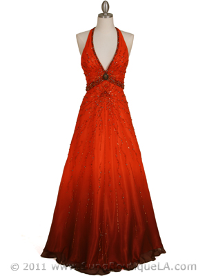 5541 Orange Beaded Silk Gown, Orange