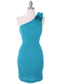 5567 Teal Chiffon Ruched Cocktail Dress - Teal, Front View Thumbnail
