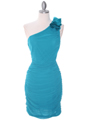 5567  Teal Chiffon Ruched Cocktail Dress - Front Image