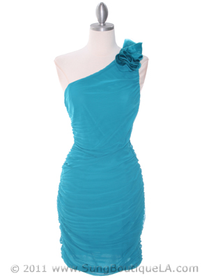 5567 Teal Chiffon Ruched Cocktail Dress, Teal