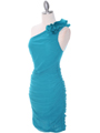 5567 Teal Chiffon Ruched Cocktail Dress - Teal, Alt View Thumbnail