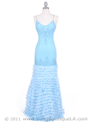 5569 Baby Blue Silk Beaded Evening Gown, Baby Blue