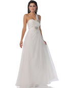Off White One Shoulder Chiffon Evening Dress