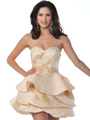 5810 Champagne Strapless Cocktail Dress with Beads and Sequins - Champagne, Front View Thumbnail