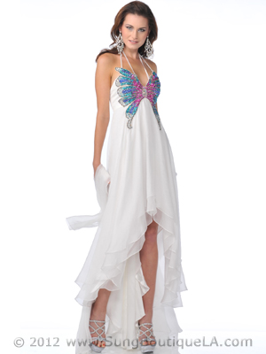 5816 Off White Butterfly Style Prom Dress with High Low Hem, Off White