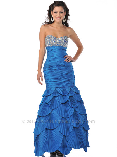 5848 Dark Turquoise Sequin Embellished Mermaid Style Prom Dress - Dark Turquoise, Front View Medium
