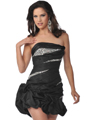5858 Strapless Beads and Sequins Cocktail Dress with Pick-Up Hem - Black, Front View Thumbnail