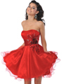 5859 Sweetheart Net Overlay Short Prom Dress - Red, Front View Thumbnail