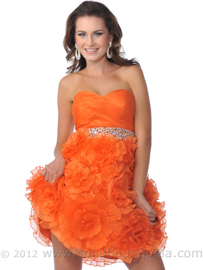 5870 Short Strapless Sweetheart Prom Dress - Orange, Front View Medium