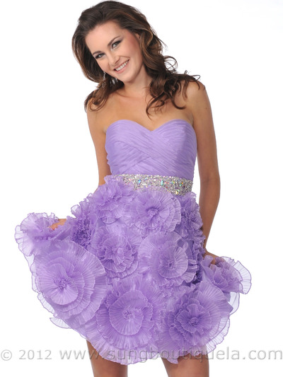 5870 Short Strapless Sweetheart Prom Dress - Purple, Front View Medium
