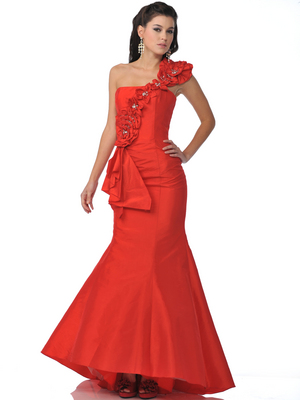 5881 Red One Shoulder Mermaid Prom Dress,