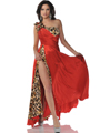 5896 Red Leopard One Shoulder Animal Print Prom Dress with Slit - Red Leopard, Front View Thumbnail