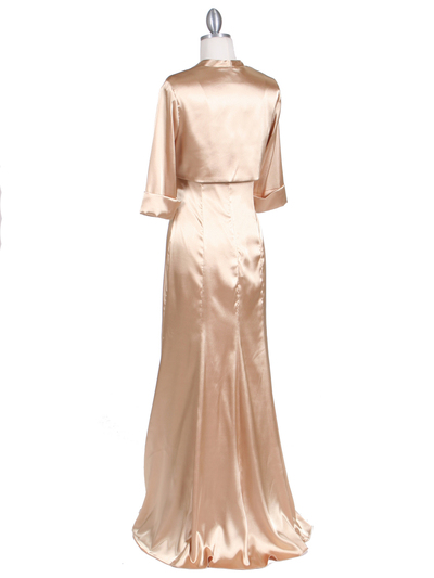 6249 Gold Charmeuse Evening Dress with Bolero Jacket - Gold, Back View Medium