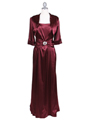 6249 Wine Charmeuse Evening Dress with Bolero Jacket - Wine, Front View Thumbnail