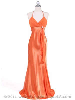 6255 Orange Evening Dress with Rhinestone Buckle, Orange