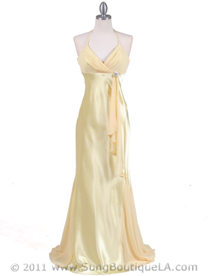 6255 Yellow Evening Dress with Rhinestone Buckle, Yellow