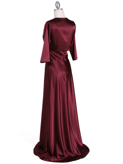 6265 Wine Sequins Evening Dress with Bolero Jacket - Wine, Back View Medium