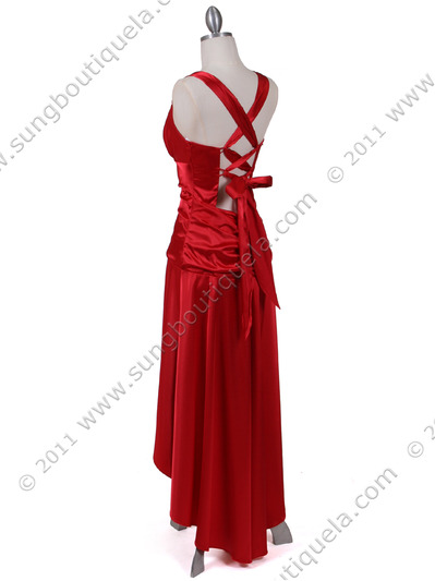 6283 Red Satin Cocktail Dress - Red, Back View Medium