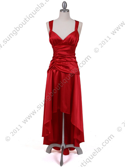 6283 Red Satin Cocktail Dress - Red, Front View Medium