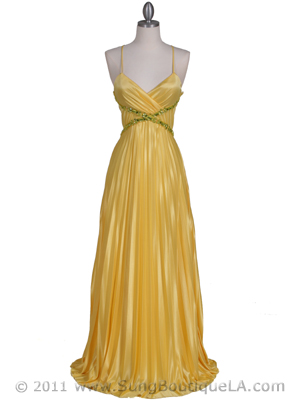 6292 Yellow Pleated Evening Gown, Yellow