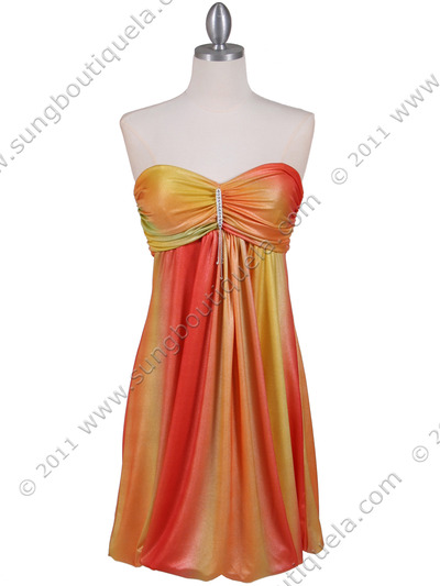 6294 Orange Shimmery Cocktail Dress - Orange, Front View Medium