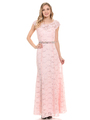 70-5131 Cap Sleeves Long Evening Dress - Blush, Front View Thumbnail