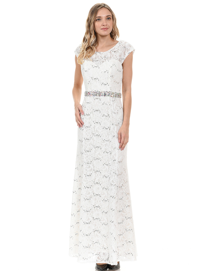 70-5131 Cap Sleeves Long Evening Dress - Ivory, Front View Medium