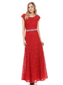 70-5131 Cap Sleeves Long Evening Dress - Red, Front View Thumbnail