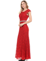 70-5131 Cap Sleeves Long Evening Dress - Red, Back View Thumbnail