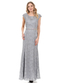 70-5131 Cap Sleeves Long Evening Dress - Silver, Front View Thumbnail