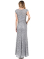 70-5131 Cap Sleeves Long Evening Dress - Silver, Back View Thumbnail