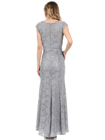 70-5131 Cap Sleeves Long Evening Dress - Silver, Back View Medium