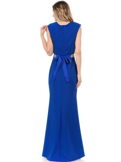 70-5132 V-Neck Long Evening Dress with Sparkling Trim - Royal Blue, Alt View Medium
