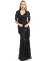 70-5150 Sleeveless V-Neck Sequin Evening Dress - Black, Front View Thumbnail