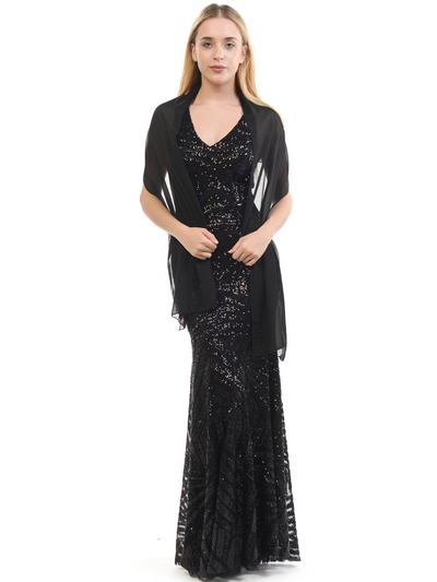 70-5150 Sleeveless V-Neck Sequin Evening Dress - Black, Front View Medium