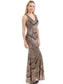 70-5150 Sleeveless V-Neck Sequin Evening Dress - BlackBronze, Back View Thumbnail