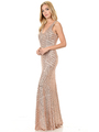 70-5150 Sleeveless V-Neck Sequin Evening Dress - Gold, Front View Thumbnail
