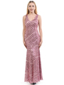 70-5150 Sleeveless V-Neck Sequin Evening Dress - Pink, Front View Thumbnail