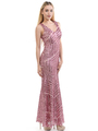 70-5150 Sleeveless V-Neck Sequin Evening Dress - Pink, Back View Thumbnail