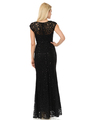 70-5152 Cap Sleeves Lace Overlay Long Evening Dress - Black, Back View Thumbnail