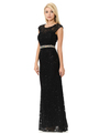 70-5152 Cap Sleeves Lace Overlay Long Evening Dress - Black, Alt View Thumbnail